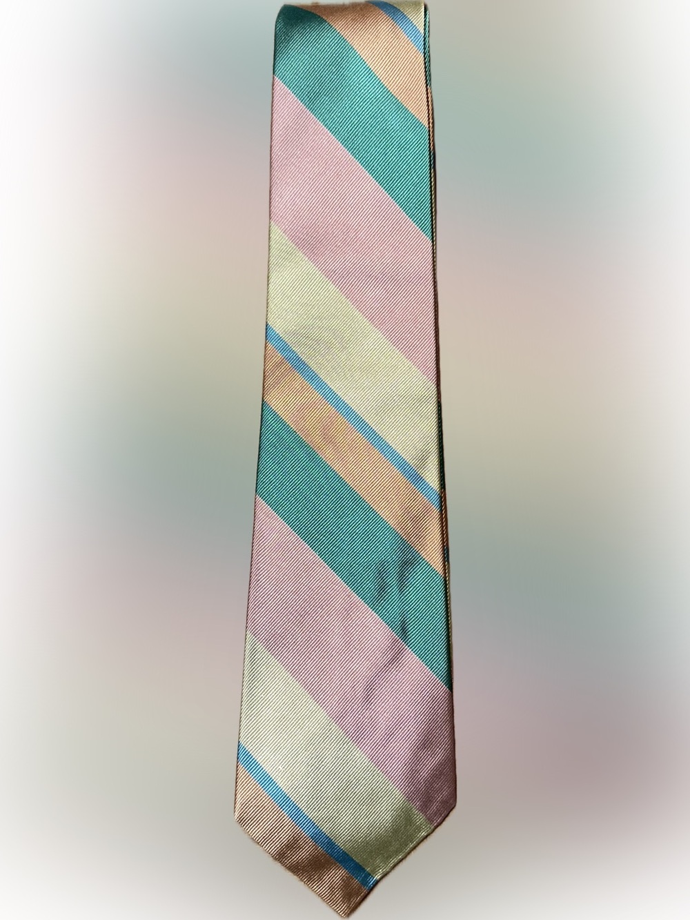 Polo by Ralph Lauren Pastel Diagonal Stripe Silk Tie in Teal, Pink & Peach
